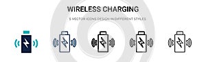 Wireless charging icon in filled, thin line, outline and stroke style. Vector illustration of two colored and black wireless