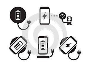 Wireless charging for smartphone icons set