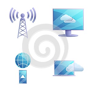 Wireless communication icons set cartoon vector. Various communication device