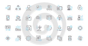 Wireless communication linear icons set. Bluetooth, Zigbee, G, Wi-Fi, LTE, NFC, Radio line vector and concept signs