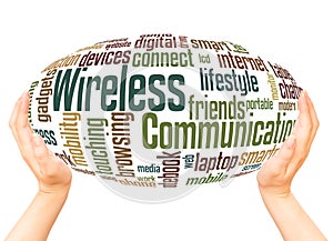 Wireless Communication word cloud hand sphere concept