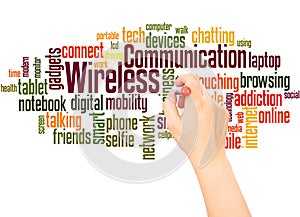 Wireless Communication word cloud hand writing concept