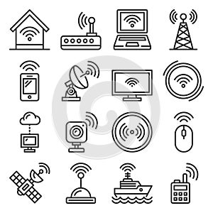 Wireless and Communications Icons Set on White Background. Vector