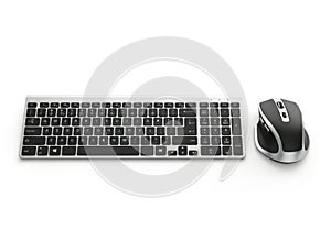 Wireless computer keyboard and mouse set for modern office work isolated on white background