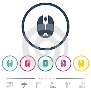 Wireless computer mouse flat color icons in round outlines