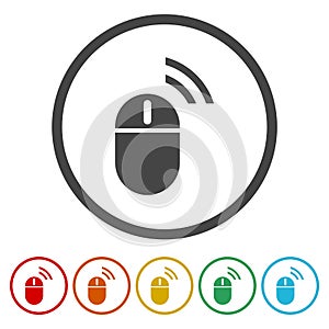 Wireless computer mouse icon. Set icons in color circle buttons