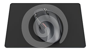 Wireless computer mouse on mousepad, 3D rendering