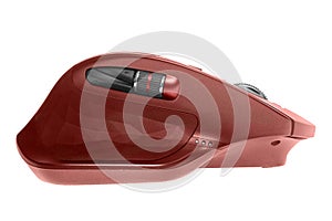 Wireless computer mouse. Red color. Isolated on white background