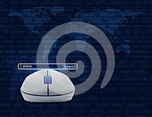 Wireless computer mouse with search www button over computer bin