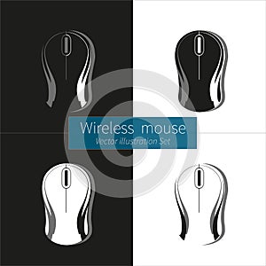 Wireless Computer Mouse on White and Black Background.