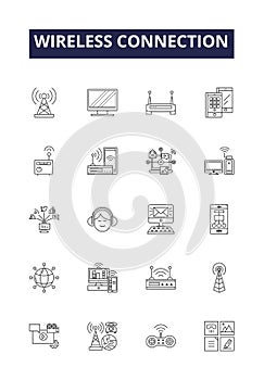 Wireless connection line vector icons and signs. Connection, Wi-Fi, Radio, Air, Network, Access, Link, Hotspot outline