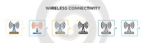 Wireless connectivity vector icon in 6 different modern styles. Black, two colored wireless connectivity icons designed in filled