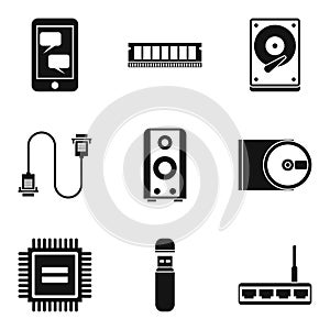 Wireless data icons set, simple style