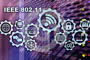 Wireless data transmission concept IEEE 802.11. Server background.