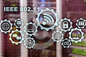 Wireless data transmission concept IEEE 802.11. Server background.
