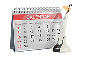 Wireless dental curing light LED with desk calendar, 3D rendering