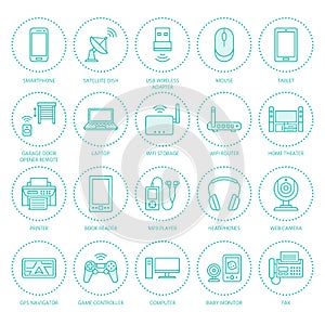 Wireless devices flat line icons.