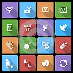 Wireless Devices Icons Set with Long Shadow