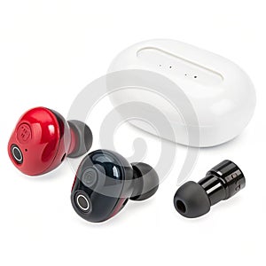 Wireless earbuds isolated on white background