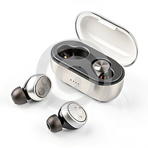 Wireless earbuds isolated on white background