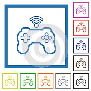 Wireless game controller outline flat framed icons