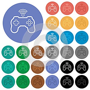 Wireless game controller outline round flat multi colored icons