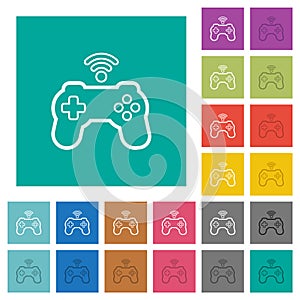 Wireless game controller outline square flat multi colored icons