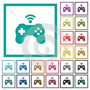 Wireless game controller solid flat color icons with quadrant frames