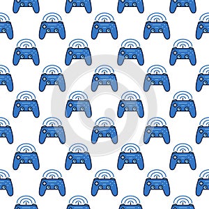 Wireless Game Controller vector Joypad colored seamless pattern