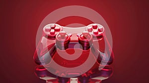 Wireless gamepad for game console, red game controller on background with reflection. Generative AI