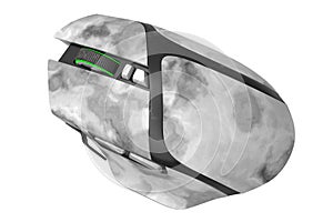 Wireless gaming computer mouse with black marble texture on white background