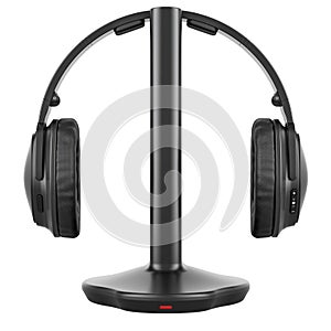 Wireless headphone with transmitter. Wireless Stereo Headphone System, 3D rendering