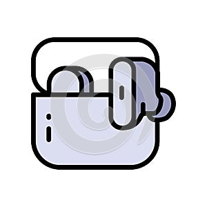 Wireless headphones in charging case icon. Simple color illustration. Vector isolated drawing