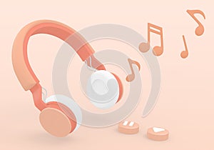 Wireless headphones and music note