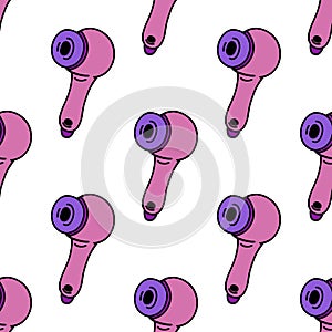 Wireless headphones seamless vector pattern. Bright modern gadget for music, streaming, blogging. Portable handy device