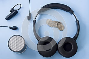 Wireless headset, wired headset, speaker and coins