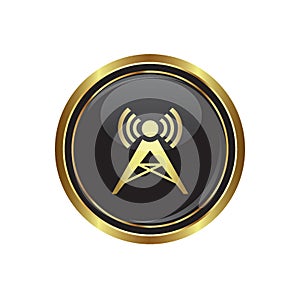 Wireless icon on the black with gold round button