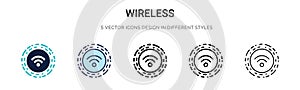 Wireless icon in filled, thin line, outline and stroke style. Vector illustration of two colored and black wireless vector icons