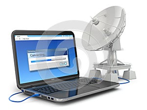 Wireless internet concept. Laptop and satellite dish.