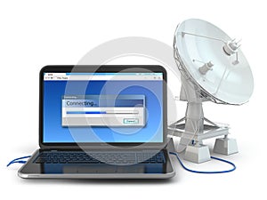Wireless internet concept. Laptop and satellite dish.