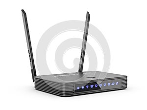 Wireless internet router WI-Fi with brightening pictograms isolated on white background 3d