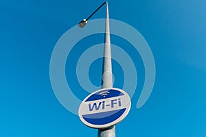 Wireless internet sign on the  lamppost