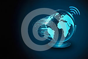Wireless internet wifi connection. Big data binary code flow numbers. Global network, high speed connection, data rate technology
