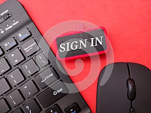 Wireless keyboard and mouse with the word SIGN IN