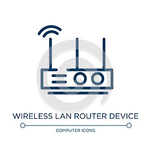 Wireless lan router device icon. Linear vector illustration from computer and media collection. Outline wireless lan router device