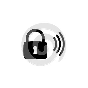 Wireless Lock, Security Wifi Padlock. Flat Vector Icon illustration. Simple black symbol on white background. Wireless