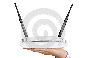 Wireless Modem Router Hardware in Woman Palm