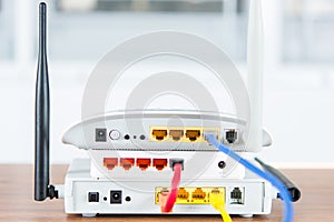 Wireless modem router network hub with cable connect