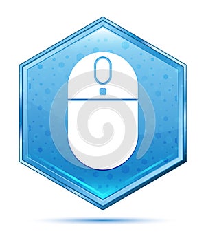 Wireless mouse icon crystal blue hexagon button