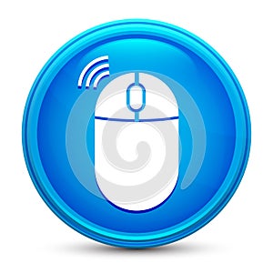 Wireless mouse icon glass shiny blue round button isolated design vector illustration